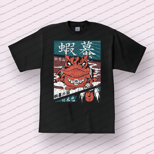 Gamabunta Giant Red Toad Japanese Text Distressed Anime Graphic T-Shirt
