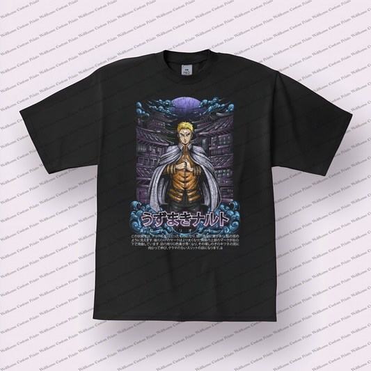 Naruto Hokage Cloak Village Backdrop Distressed Anime Graphic T-Shirt