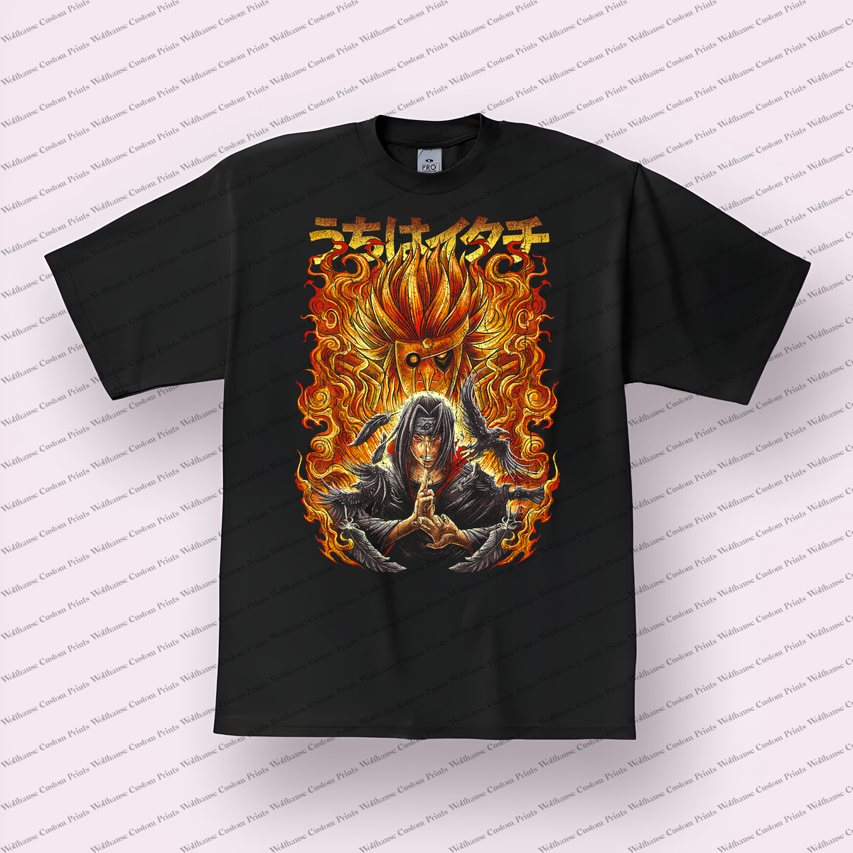 Itachi Flaming Susanoo Crows Distressed Anime Graphic T-Shirt