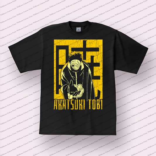 Tobi Akatsuki Yellow Black Distressed Anime Graphic T-Shirt