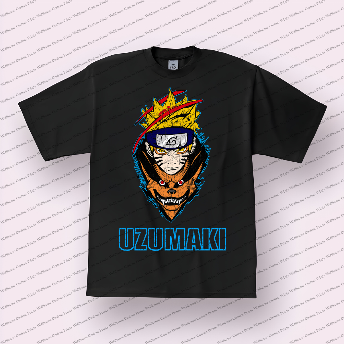 Naruto and Kurama Split Face Distressed Anime Graphic T-Shirt