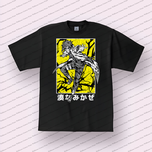Minato Yellow Flash Japanese Text Distressed Anime Graphic T-Shirt