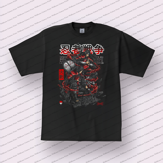 Crimson Flame Warriors Distressed Anime Graphic T-Shirt