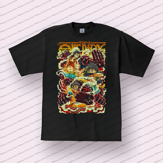 Luffy Gear Fourth Collage Big Fists Distressed Anime Graphic T-Shirt