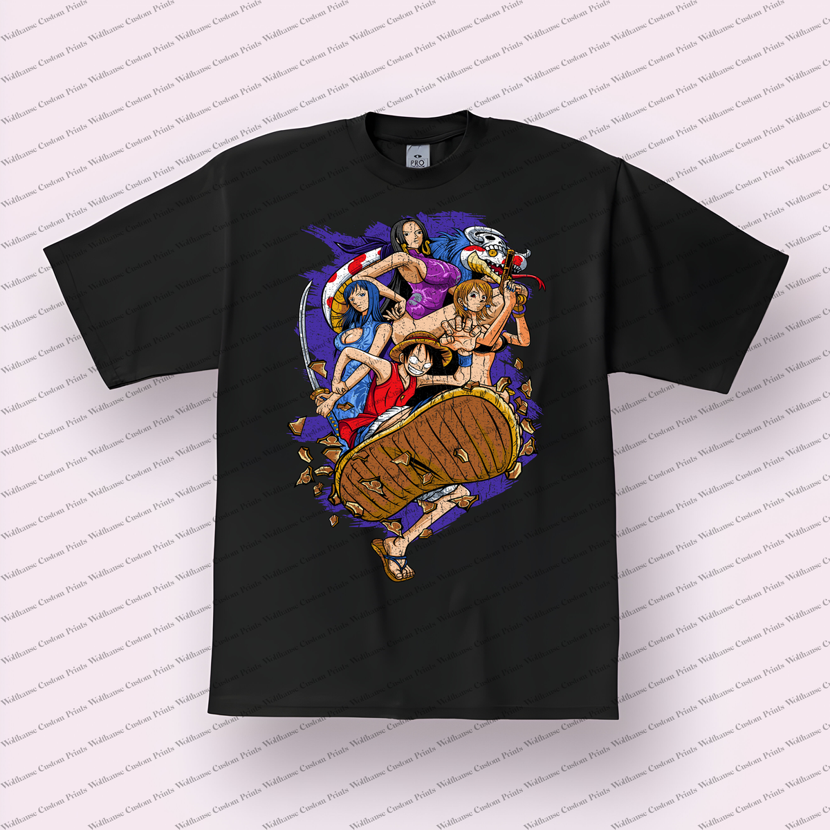 Straw Hat Crew Collage Crew Group Ship Barrel Distressed Anime Graphic T-Shirt