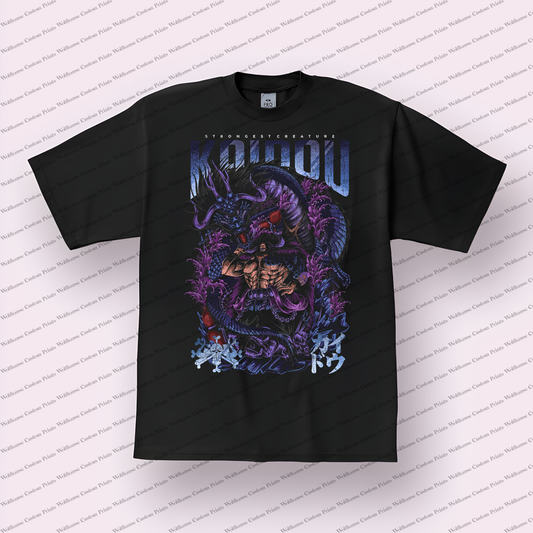 Kaido Dragon Coil Purple Emblem Distressed Anime Graphic T-Shirt