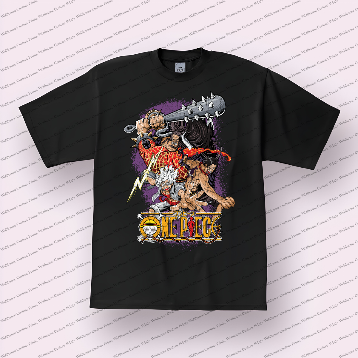 Straw Hat Crew Collage Battle Group Kanabo Flames Distressed Anime Graphic T-Shirt