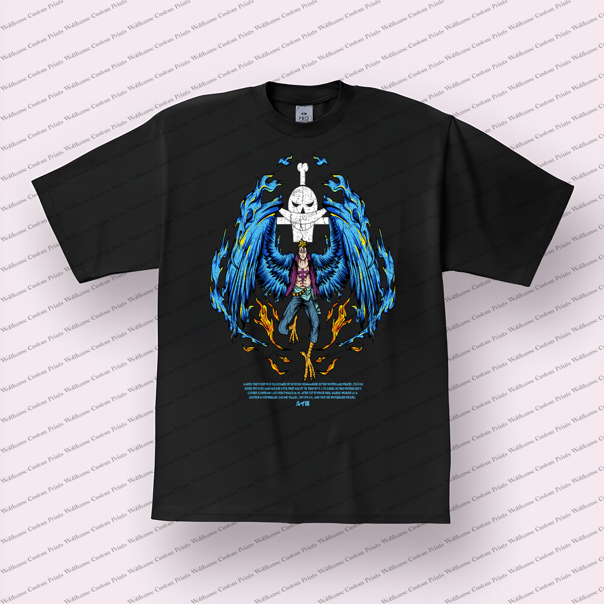 Marco Blue Phoenix Wings Cross Emblem Distressed Anime Graphic T-Shirt