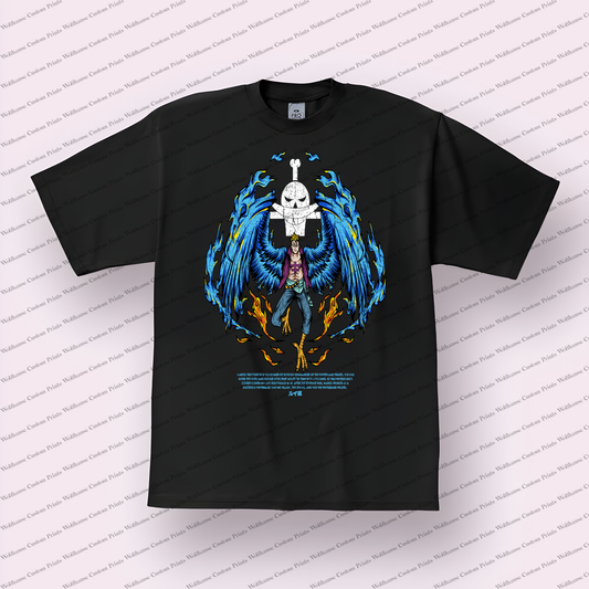 Marco Blue Phoenix Wings Cross Emblem Distressed Anime Graphic T-Shirt