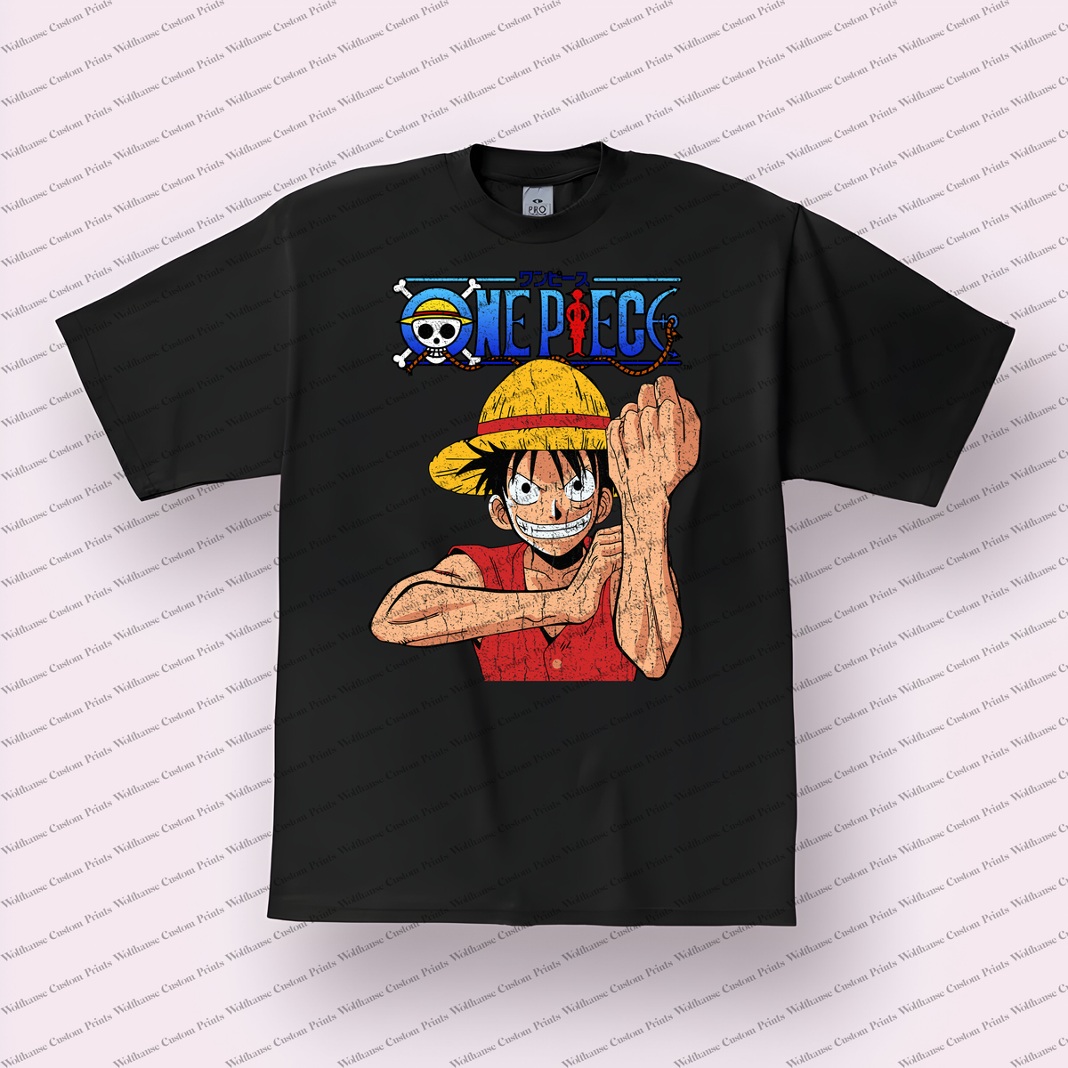 Luffy Straw Hat Grin Crossed Arms Distressed Anime Graphic T-Shirt