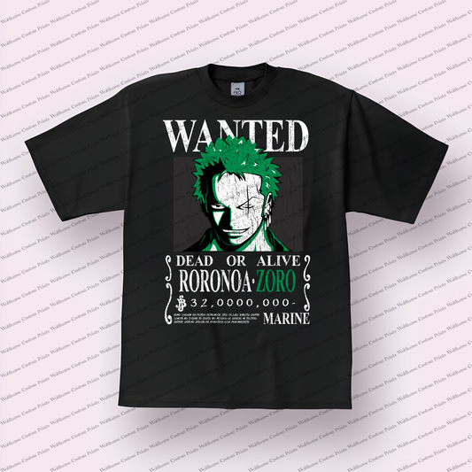 Zoro Wanted Poster Portrait Distressed Anime Graphic T-Shirt