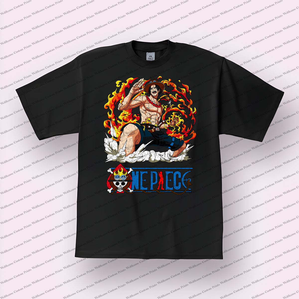 Ace Flaming Fists Logo Distressed Anime Graphic T-Shirt