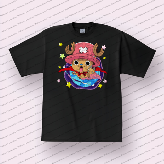 Chopper Cute Starry Portrait Distressed Anime Graphic T-Shirt