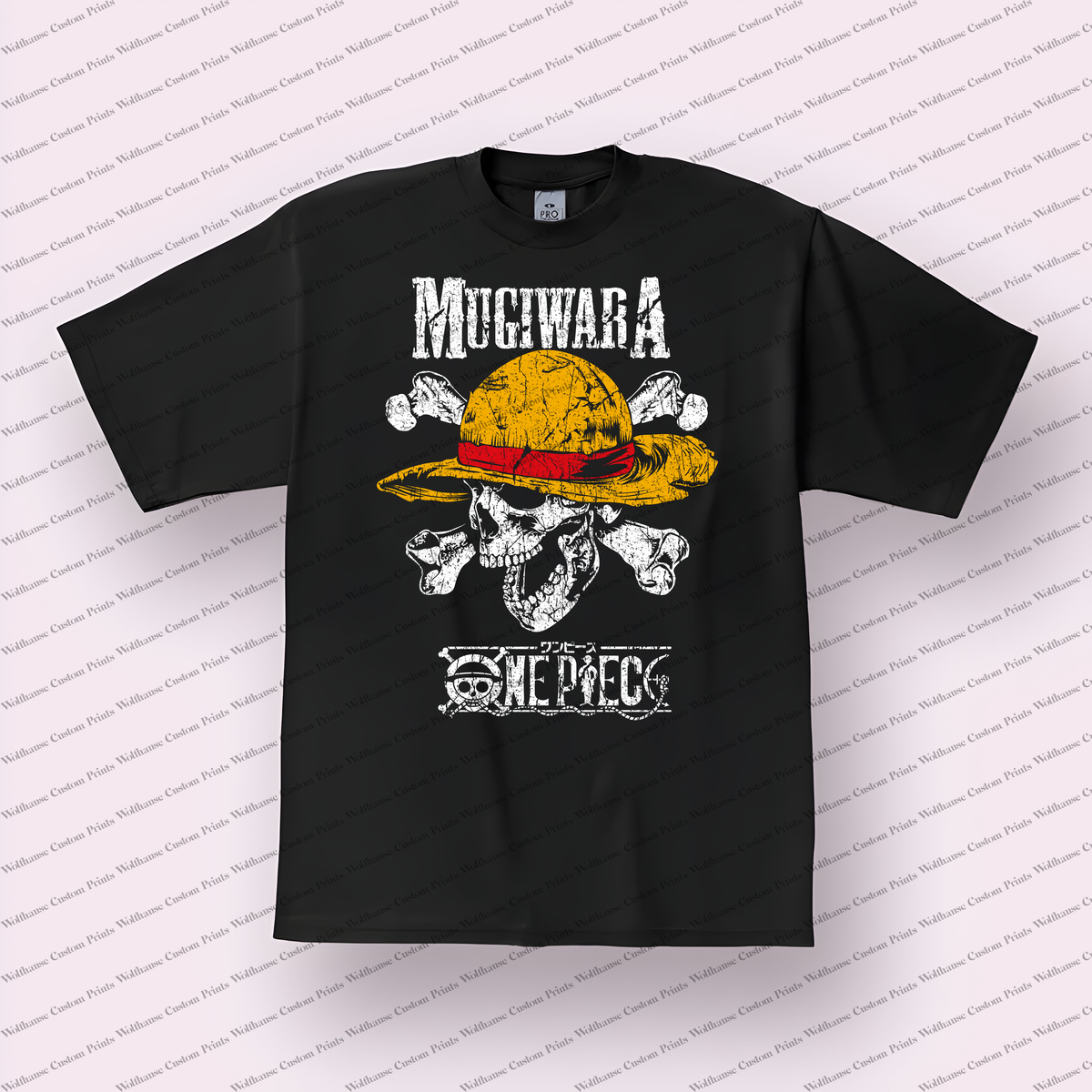 Luffy Mugiwara Skull Logo Emblem Distressed Anime Graphic T-Shirt