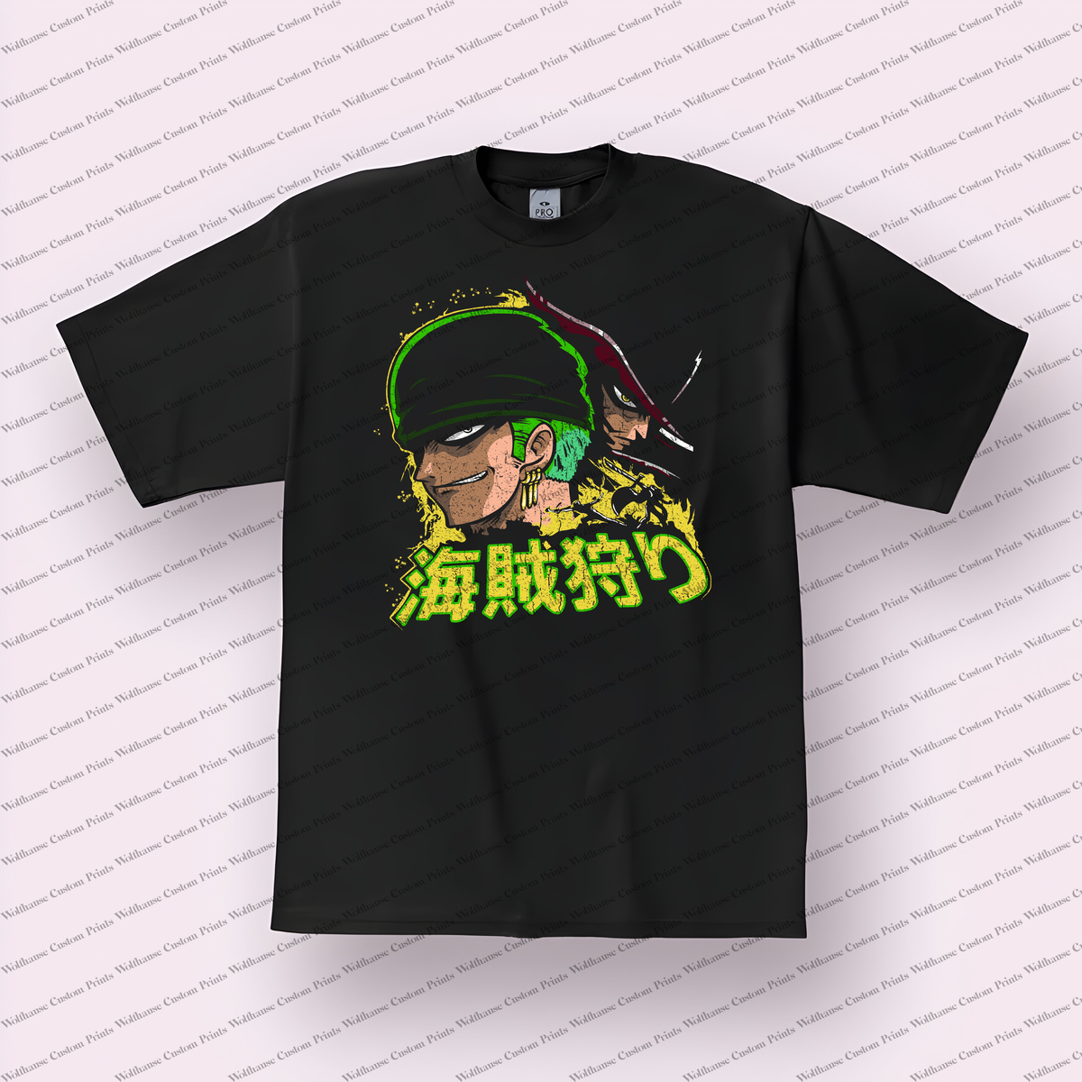 Zoro Bandana Portrait Pirate Hunter Text Distressed Anime Graphic T-Shirt