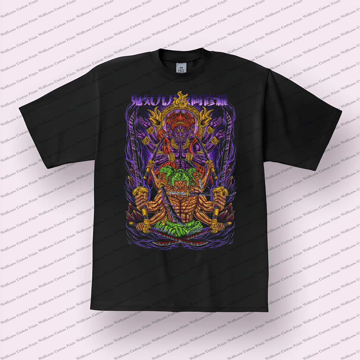 Zoro and Kaido Vs Battle Purple Neon Distressed Anime Graphic T-Shirt