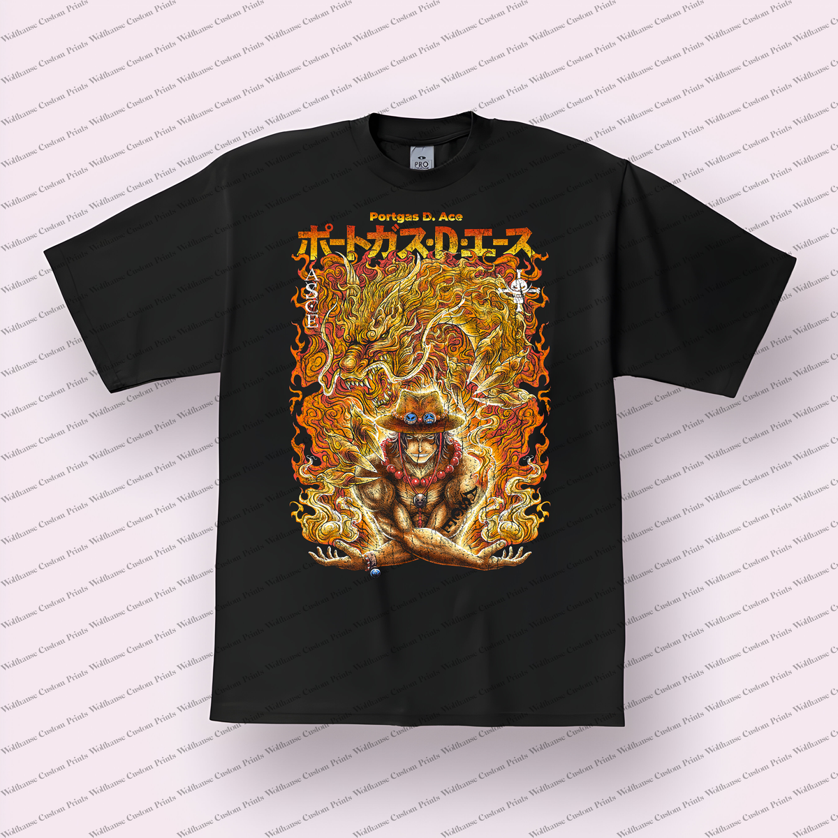 Ace Fire Flames Dynamic Pose Distressed Anime Graphic T-Shirt