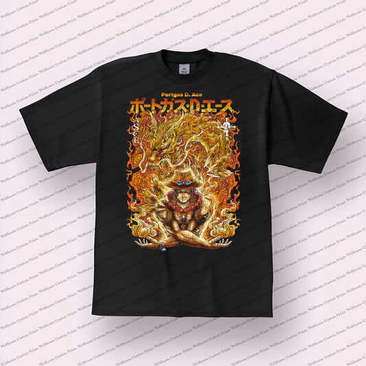 Ace Fire Flames Dynamic Pose Distressed Anime Graphic T-Shirt