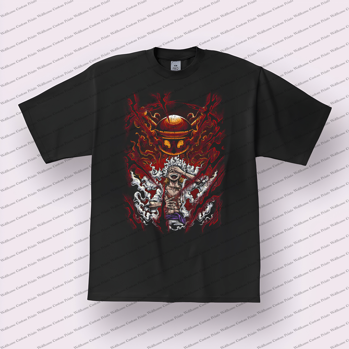 Luffy Gear 5 Laughing Red Flames Distressed Anime Graphic T-Shirt
