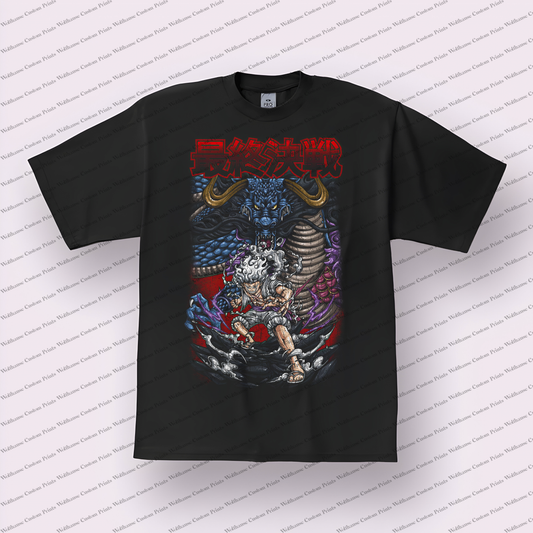 Luffy and Kaido Gear 5 vs Dragon Battle Distressed Anime Graphic T-Shirt