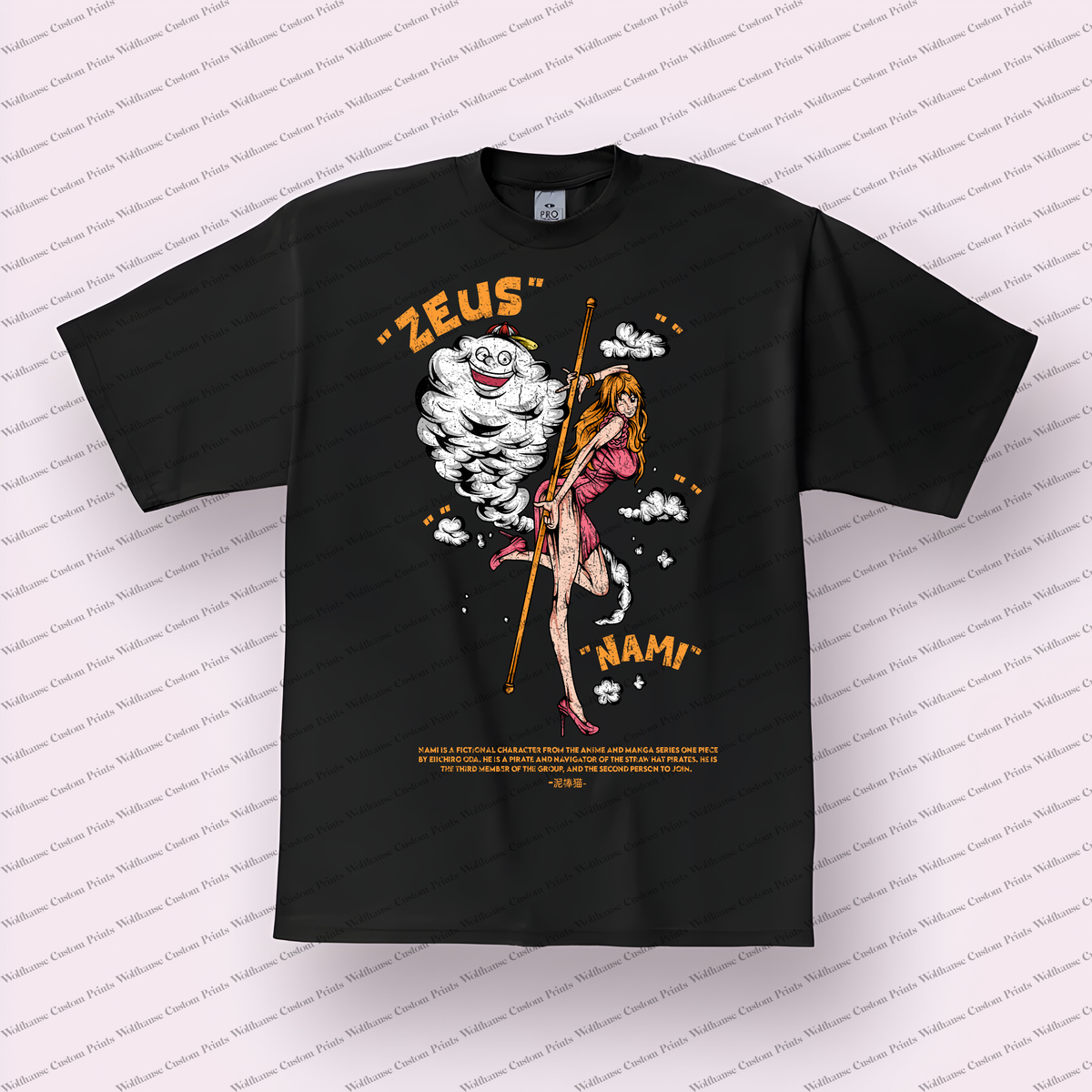 Nami With Zeus Cloud Playful Distressed Anime Graphic T-Shirt