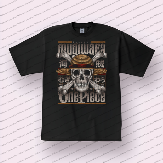 Straw Hat Vintage Skull Crossbones Distressed Anime Graphic T-Shirt