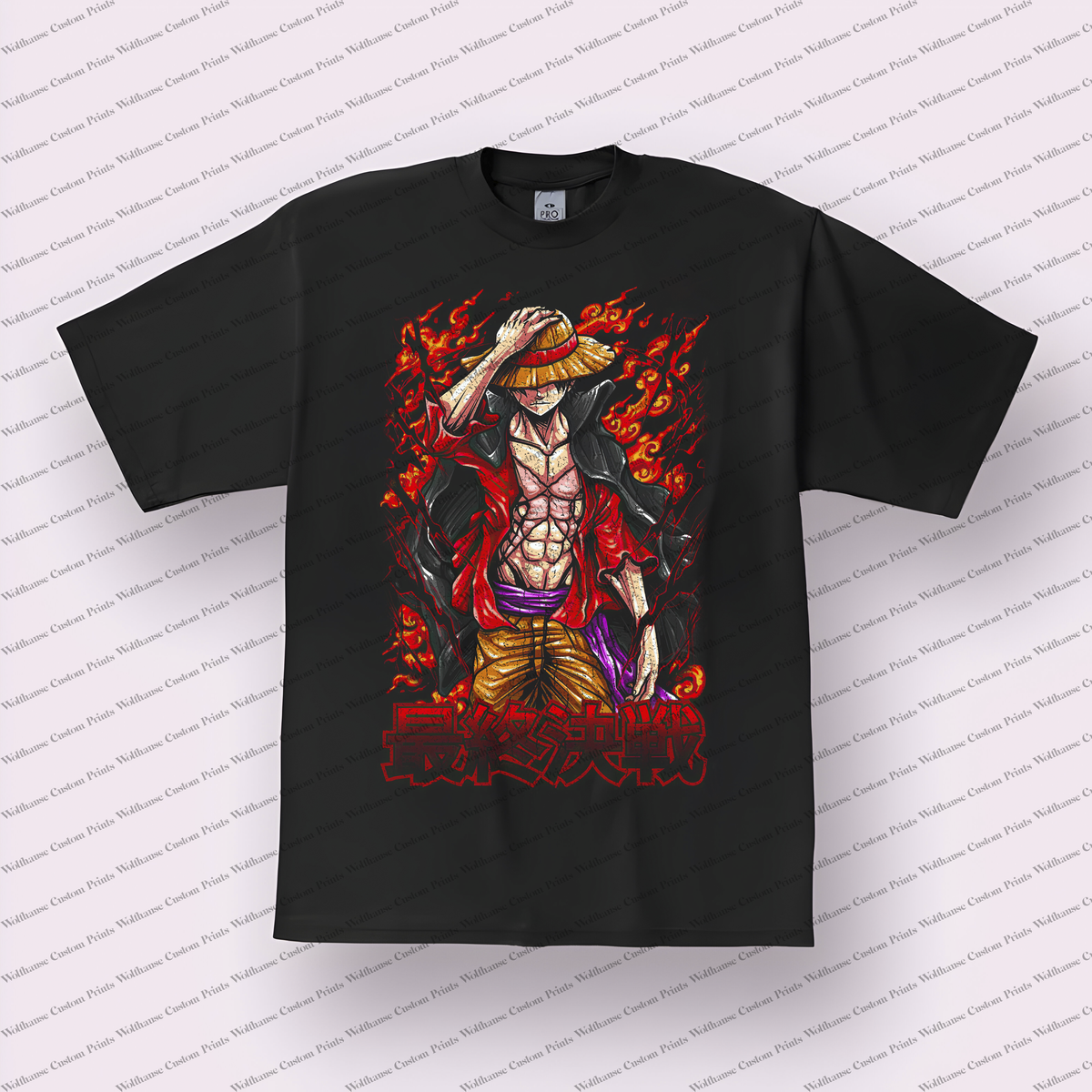 Luffy Straw Hat Flames Final Battle Distressed Anime Graphic T-Shirt
