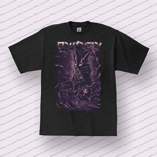 Luffy Dark Hooded Silhouette Purple Distressed Anime Graphic T-Shirt