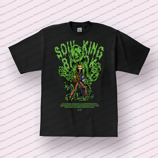 Brook Soul King Green Guitar Distressed Anime Graphic T-Shirt