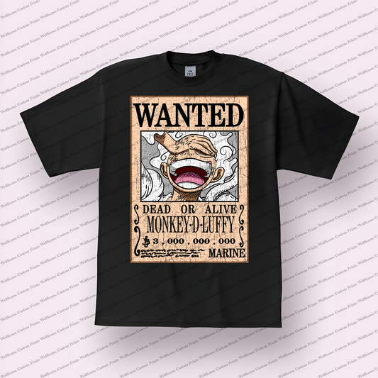 Luffy Wanted Poster Gear 5 Laughing Distressed Anime Graphic T-Shirt