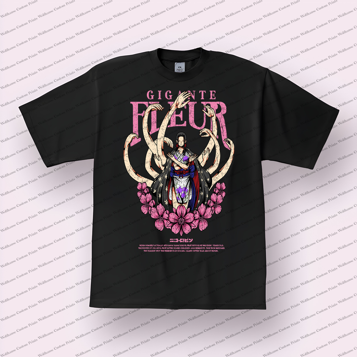 Robin Gigante Fleur Arms Pink Flowers Distressed Anime Graphic T-Shirt