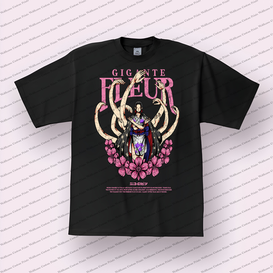 Robin Gigante Fleur Arms Pink Flowers Distressed Anime Graphic T-Shirt