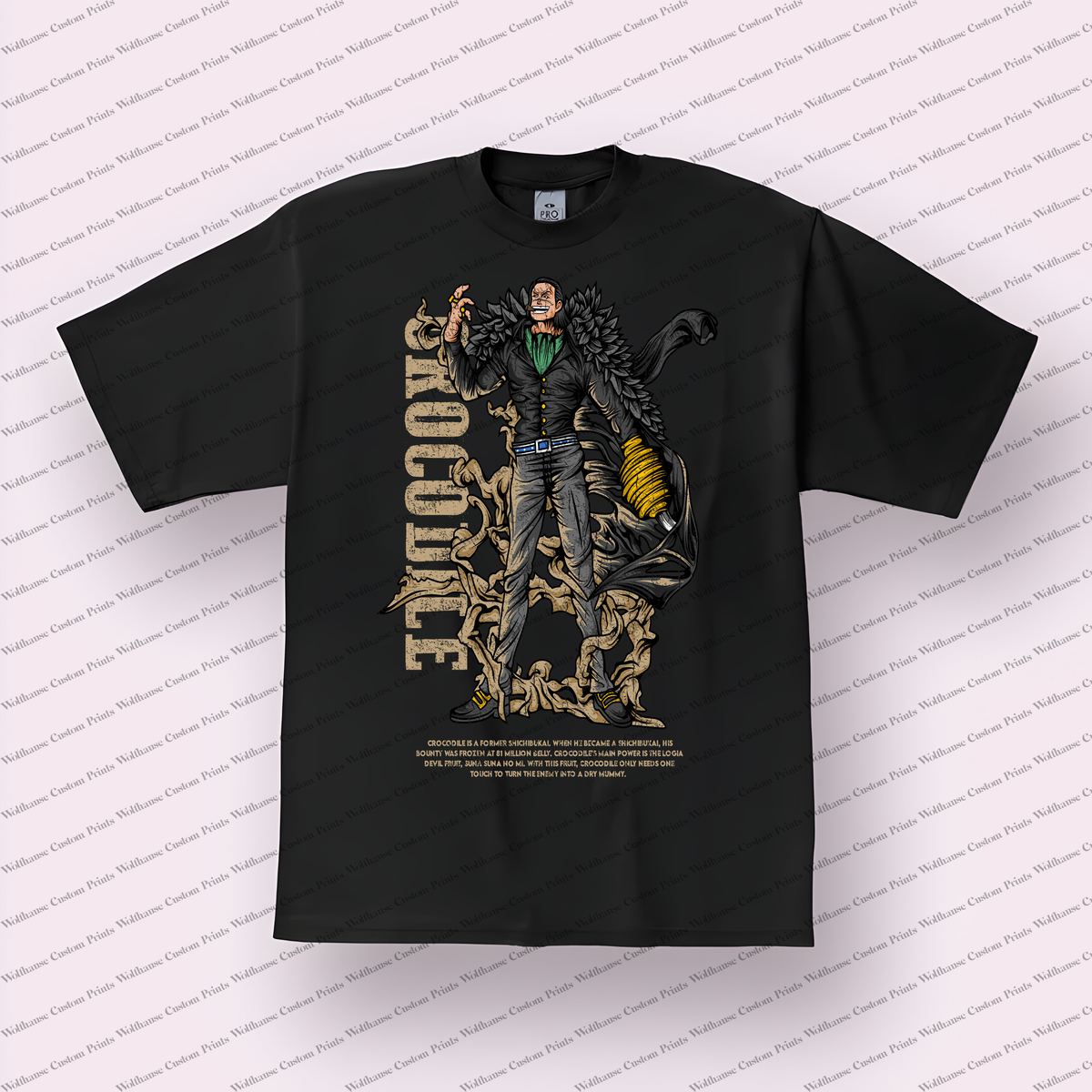 Crocodile Sand Hook Gold Swirls Distressed Anime Graphic T-Shirt