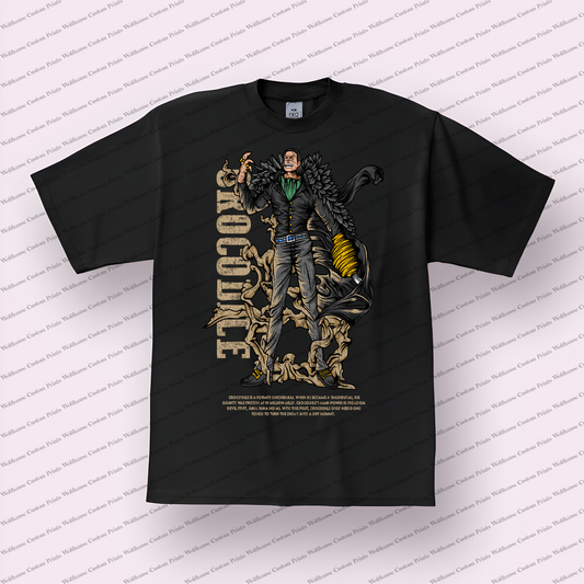 Crocodile Sand Hook Gold Swirls Distressed Anime Graphic T-Shirt