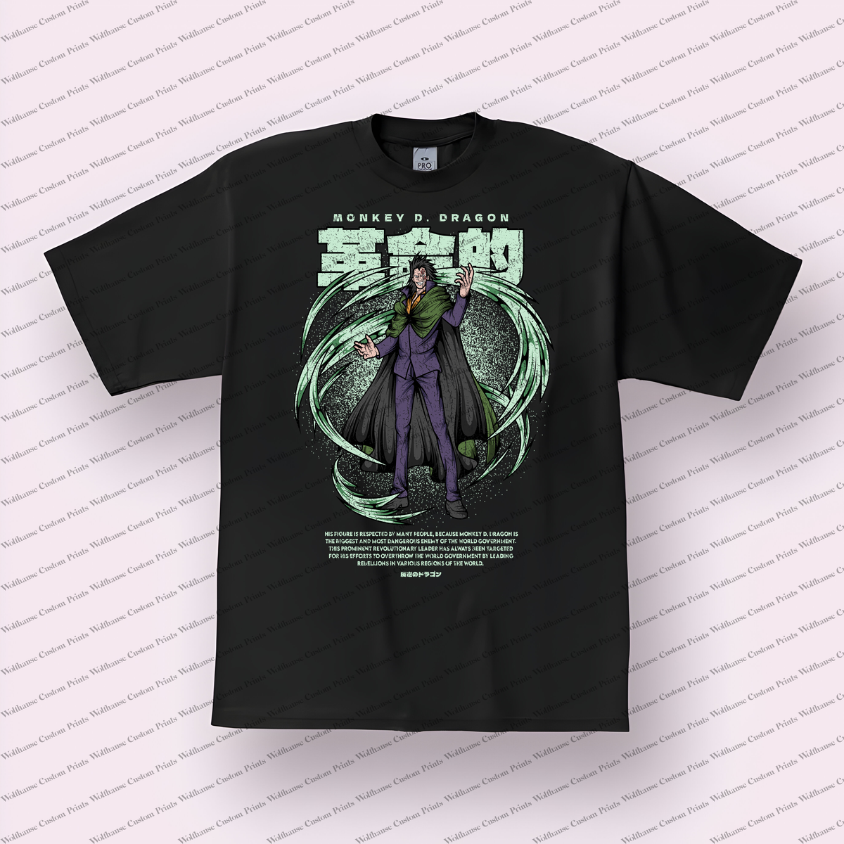 Monkey D. Green Wind Swirl Portrait Distressed Anime Graphic T-Shirt