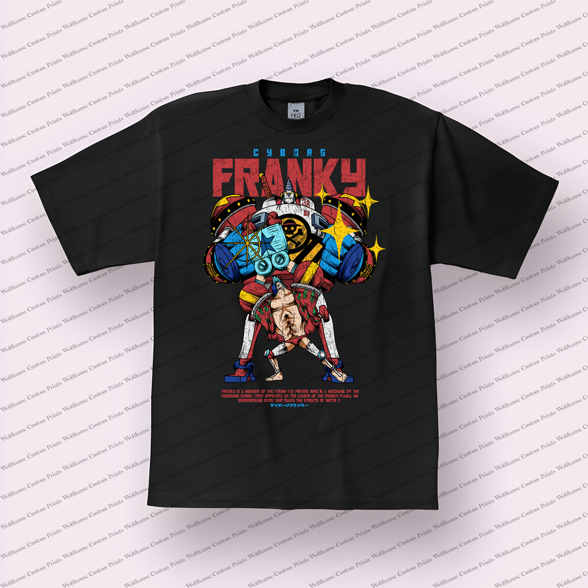 Franky Cyborg Red Star Pose Distressed Anime Graphic T-Shirt