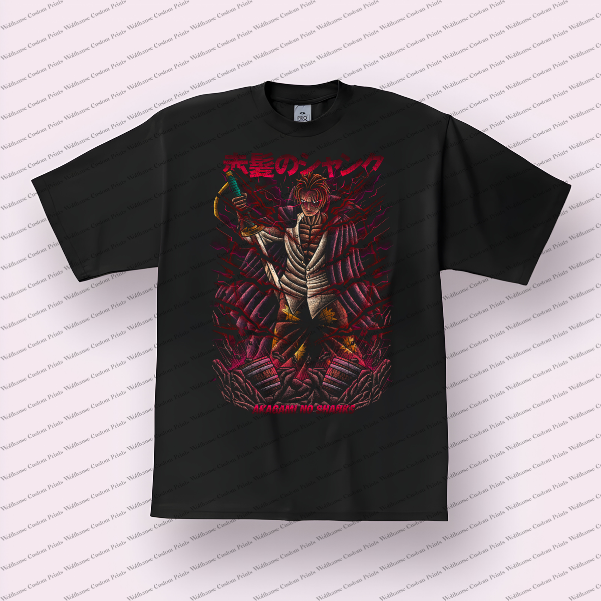Shanks Red Hair Sword Purple Distressed Anime Graphic T-Shirt