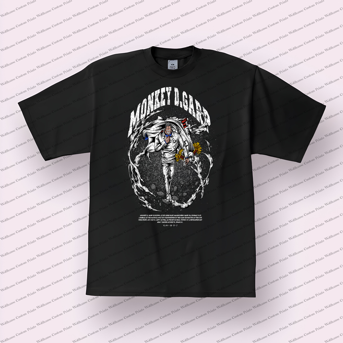 Monkey D. Marine Coat Monochrome Distressed Anime Graphic T-Shirt
