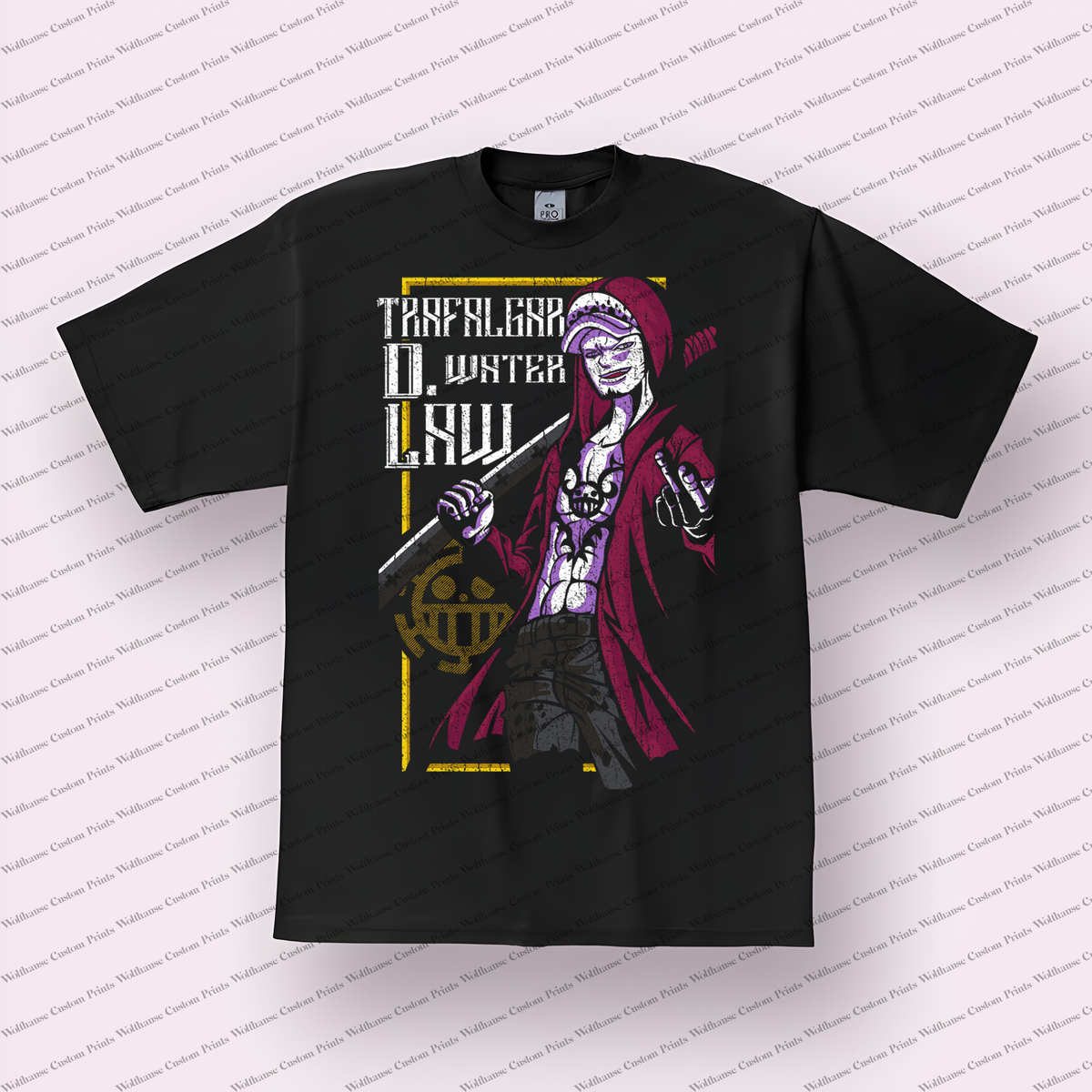 Law Typography Portrait Red Distressed Anime Graphic T-Shirt