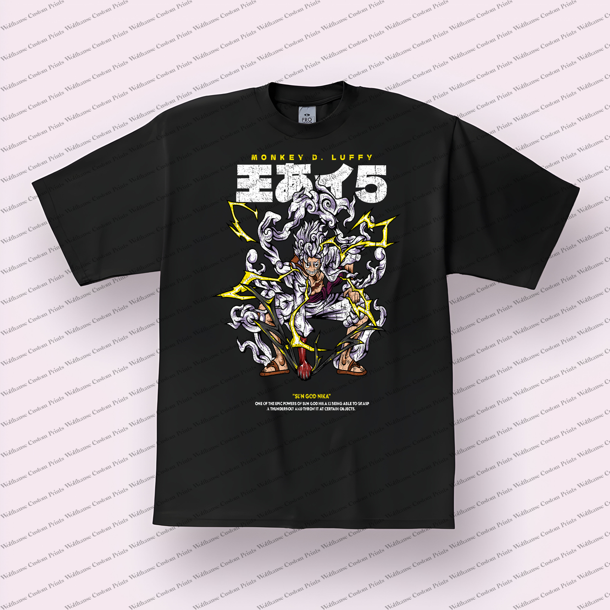 Luffy Gear 5 Lightning White Yellow Distressed Anime Graphic T-Shirt