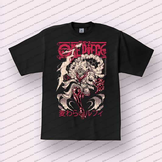 Luffy Gear 5 Dynamic Red White Distressed Anime Graphic T-Shirt