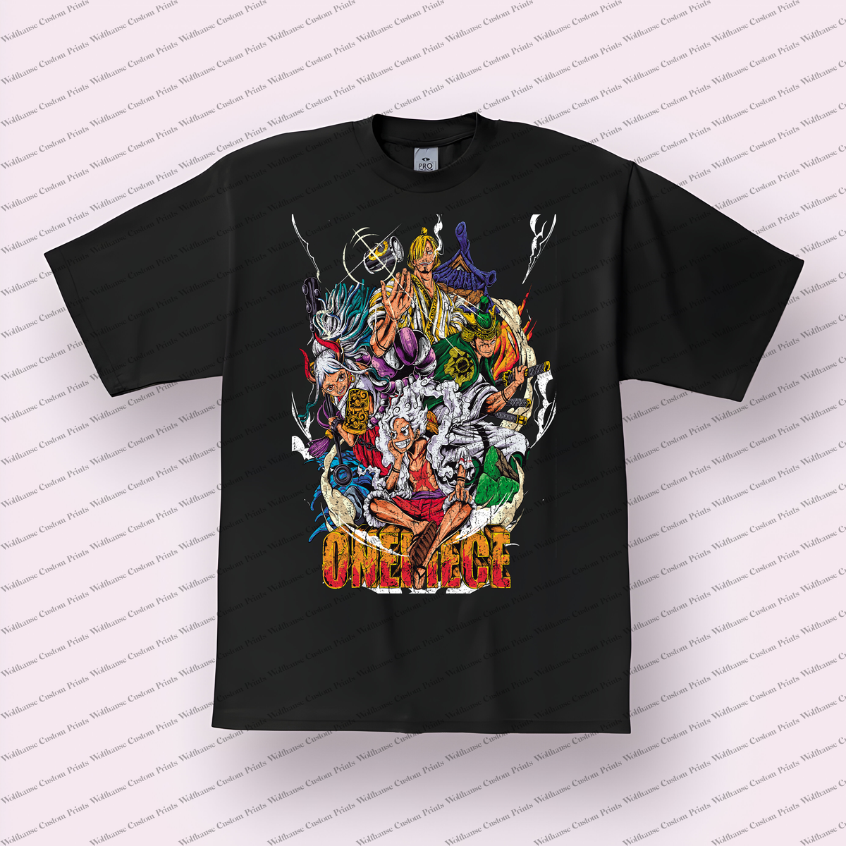 Luffy Gear 5 Group Shot Distressed Anime Graphic T-Shirt