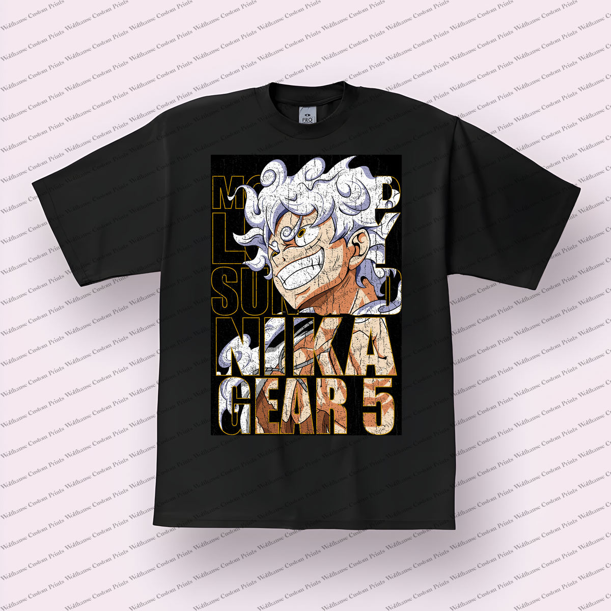 Luffy Gear 5 Typography Grin Distressed Anime Graphic T-Shirt