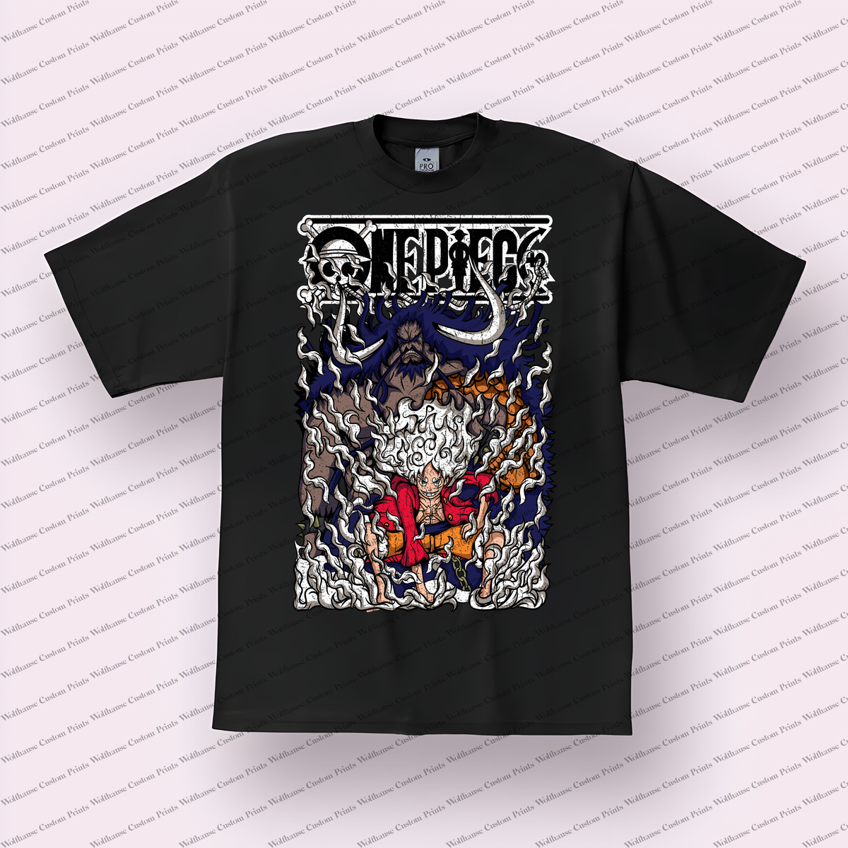 Luffy and Kaido Gear 5 vs Dragon Logo Distressed Anime Graphic T-Shirt