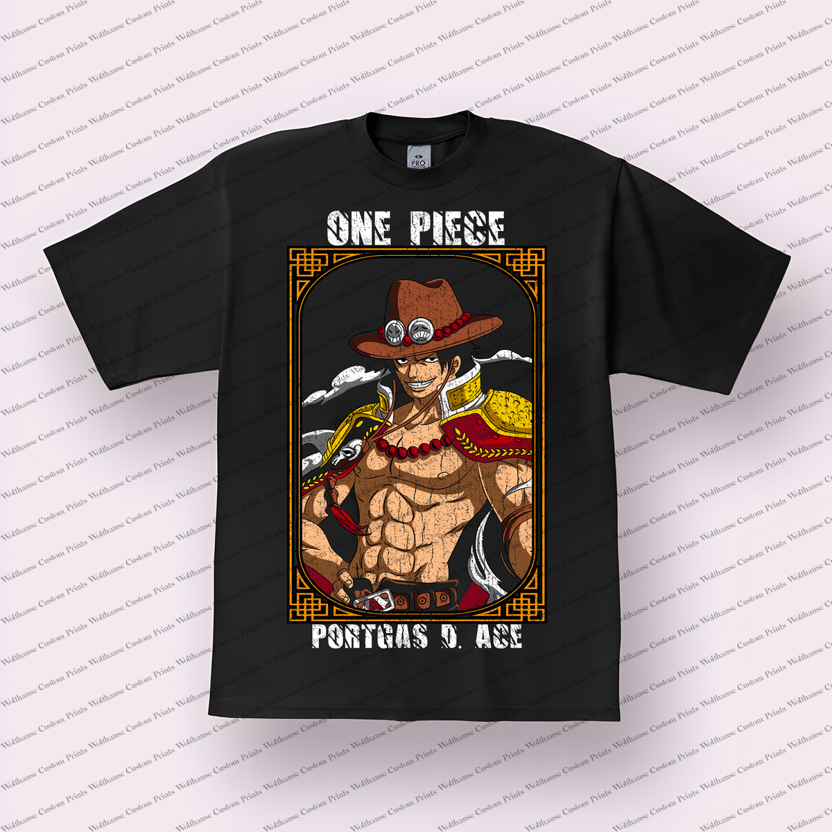 Ace Framed Portrait Hat Distressed Anime Graphic T-Shirt