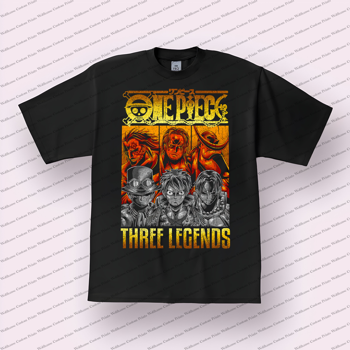 Straw Hat Crew Collage Three Legends Group Distressed Anime Graphic T-Shirt