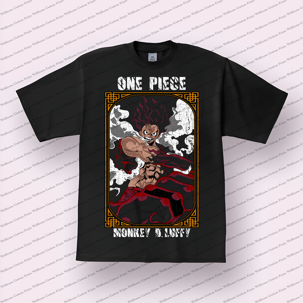 Luffy Gear 4 Snakeman Framed Distressed Anime Graphic T-Shirt