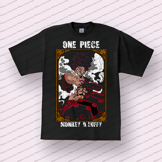 Luffy Gear 4 Snakeman Framed Distressed Anime Graphic T-Shirt