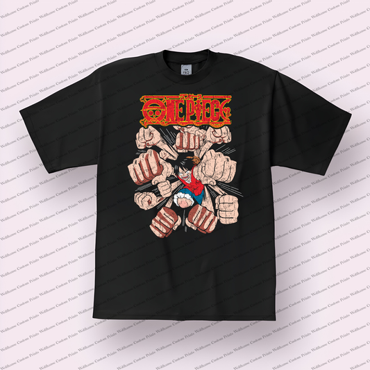 Luffy Fist Gatling Attack Distressed Anime Graphic T-Shirt