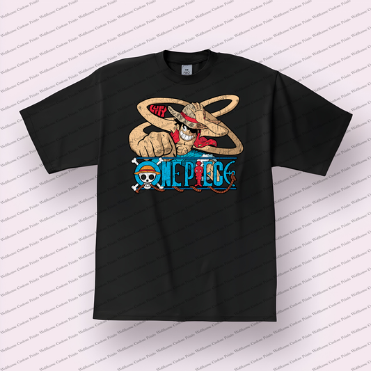 Luffy Rubber Planet Ring Distressed Anime Graphic T-Shirt